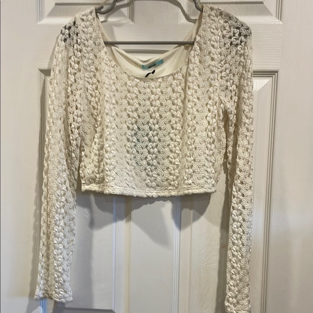 Cream Crochet Crop Blouse with Cut Out Design NWT